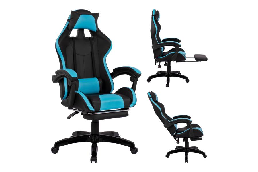 ΠΟΛΥΘΡΟΝΑ GAMING NYLA ΜΕ ΥΠΟΠΟΔΙΟ HM1132.08 ΣΕ ΧΡΩΜΑ ΜΑΥΡΟ-ΓΑΛΑΖΙΟ 68Χ66-100Χ122 ΕΚ