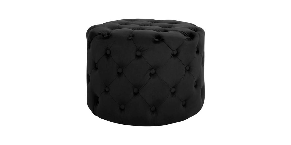 ΣΚΑΜΠΟ KASSIE ΜΑΥΡΟ ΒΕΛΟΥΔΟ ΤΥΠΟΥ CHESTERFIELD HM8406.04 Φ60x43Υ εκ.