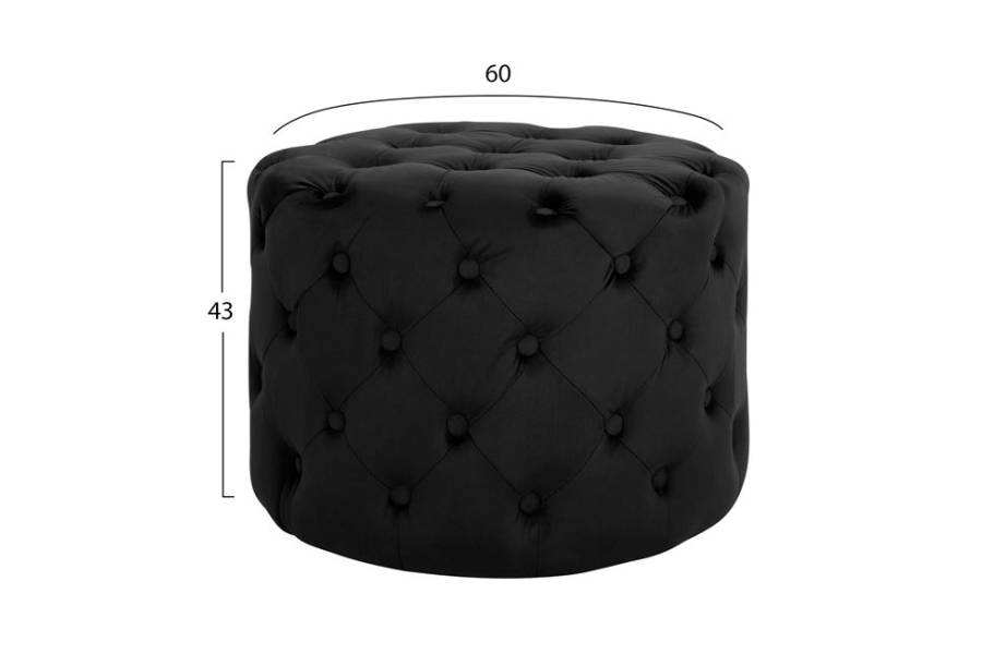 ΣΚΑΜΠΟ KASSIE ΜΑΥΡΟ ΒΕΛΟΥΔΟ ΤΥΠΟΥ CHESTERFIELD HM8406.04 Φ60x43Υ εκ.