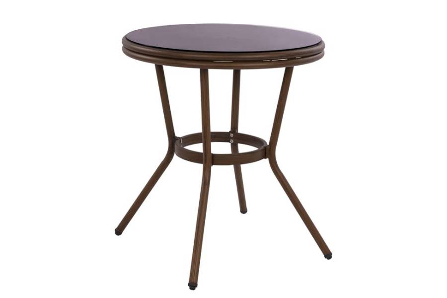 ΤΡΑΠΕΖΙ ΑΛΟΥΜΙΝΙΟΥ MOSES Φ70x76 εκ. BAMBOO LOOK HM5532.03 ΚΑΦΕ ΜΕ ΓΥΑΛΙ