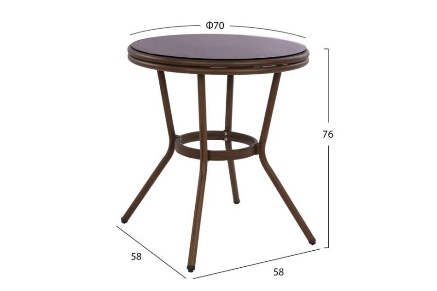 ΤΡΑΠΕΖΙ ΑΛΟΥΜΙΝΙΟΥ MOSES Φ70x76 εκ. BAMBOO LOOK HM5532.03 ΚΑΦΕ ΜΕ ΓΥΑΛΙ