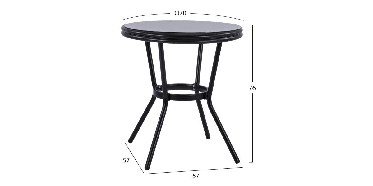 ΤΡΑΠΕΖΙ ΑΛΟΥΜΙΝΙΟΥ MOSES Φ70 BAMBOO LOOK HM5532.02 ΜΑΥΡΟ ΜΕ ΓΥΑΛΙ Φ70X76 εκ
