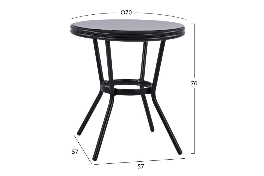 ΤΡΑΠΕΖΙ ΑΛΟΥΜΙΝΙΟΥ MOSES Φ70 BAMBOO LOOK HM5532.02 ΜΑΥΡΟ ΜΕ ΓΥΑΛΙ Φ70X76 εκ