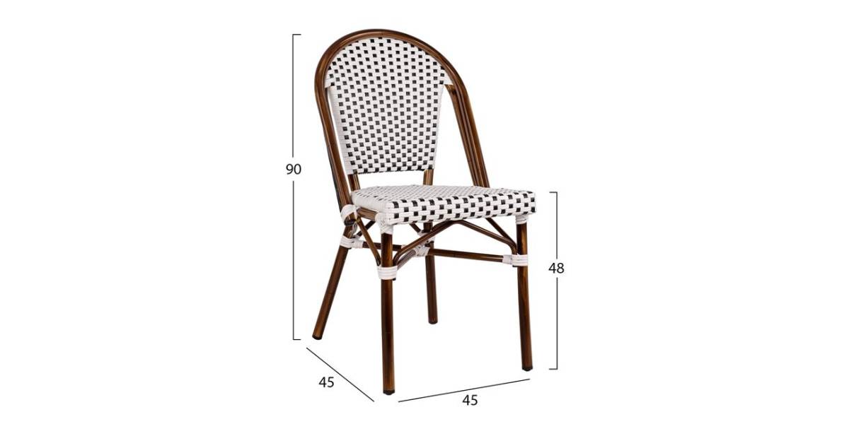 ΚΑΡΕΚΛΑ BISTRO ΑΛΟΥΜΙΝΙΟΥ BAMBOO LOOK ΜΕ ΛΕΥΚΟ-ΜΑΥΡΟ RATTAN HM5566.01 45x54x90Υεκ.