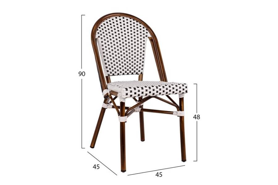 ΚΑΡΕΚΛΑ BISTRO ΑΛΟΥΜΙΝΙΟΥ BAMBOO LOOK ΜΕ ΛΕΥΚΟ-ΜΑΥΡΟ RATTAN HM5566.01 45x54x90Υεκ.