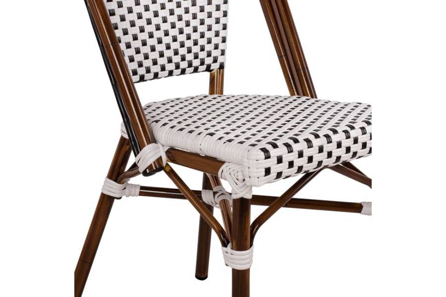 ΚΑΡΕΚΛΑ BISTRO ΑΛΟΥΜΙΝΙΟΥ BAMBOO LOOK ΜΕ ΛΕΥΚΟ-ΜΑΥΡΟ RATTAN HM5566.01 45x54x90Υεκ.