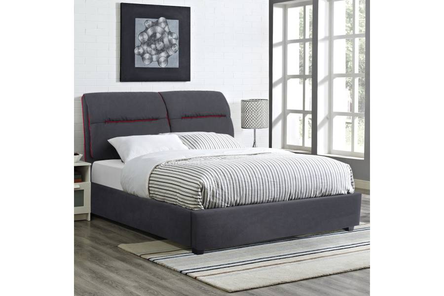 ΚΡΕΒΑΤΙ KENDRA ΔΙΠΛΟ ΓΙΑ ΣΤΡΩΜΑ 150x200 εκ. ΜΕ ΥΦΑΣΜΑ ΓΚΡΙ ΚΑΙ ΚΟΚΚΙΝΗ ΡΙΓΑ HM562