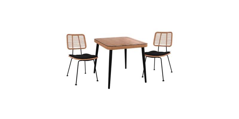ΣΕΤ 3ΤΜΧ ALLEGRA WICKER ΜΕ ΤΡΑΠΕΖΙ 80X80Χ78Υ ΜΠΕΖ & ΜΑΥΡΟ ΧΡΩΜΑ HM10485