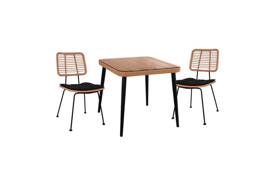 ΣΕΤ 3ΤΜΧ ALLEGRA WICKER ΜΕ ΤΡΑΠΕΖΙ 80X80Χ78Υ ΜΠΕΖ & ΜΑΥΡΟ ΧΡΩΜΑ HM10485