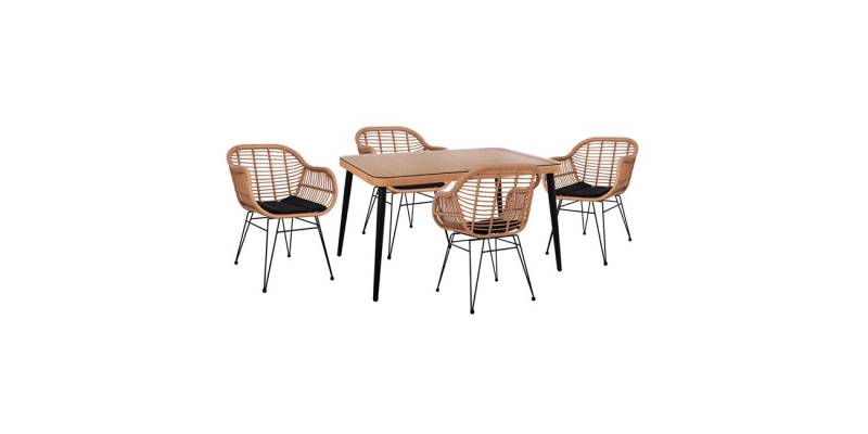 ΣΕΤ 5ΤΜΧ ALLEGRA WICKER ΜΕ ΤΡΑΠΕΖΙ 140X80Χ78Υ ΜΠΕΖ & ΜΑΥΡΟ ΧΡΩΜΑ HM10490