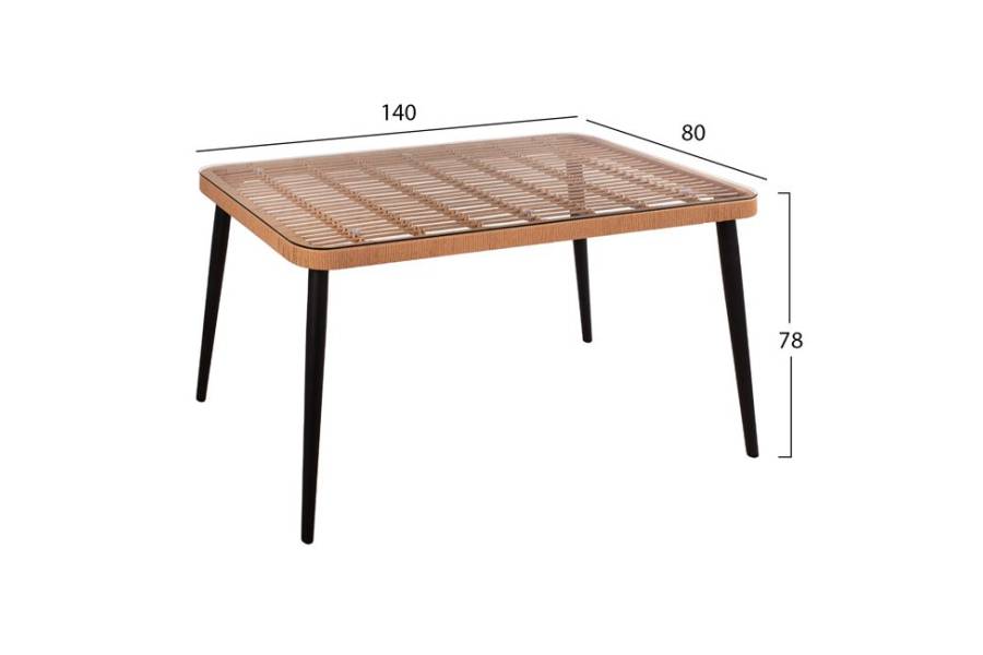 ΣΕΤ 5ΤΜΧ ALLEGRA WICKER ΜΕ ΤΡΑΠΕΖΙ 140X80Χ78Υ ΜΠΕΖ & ΜΑΥΡΟ ΧΡΩΜΑ HM10508