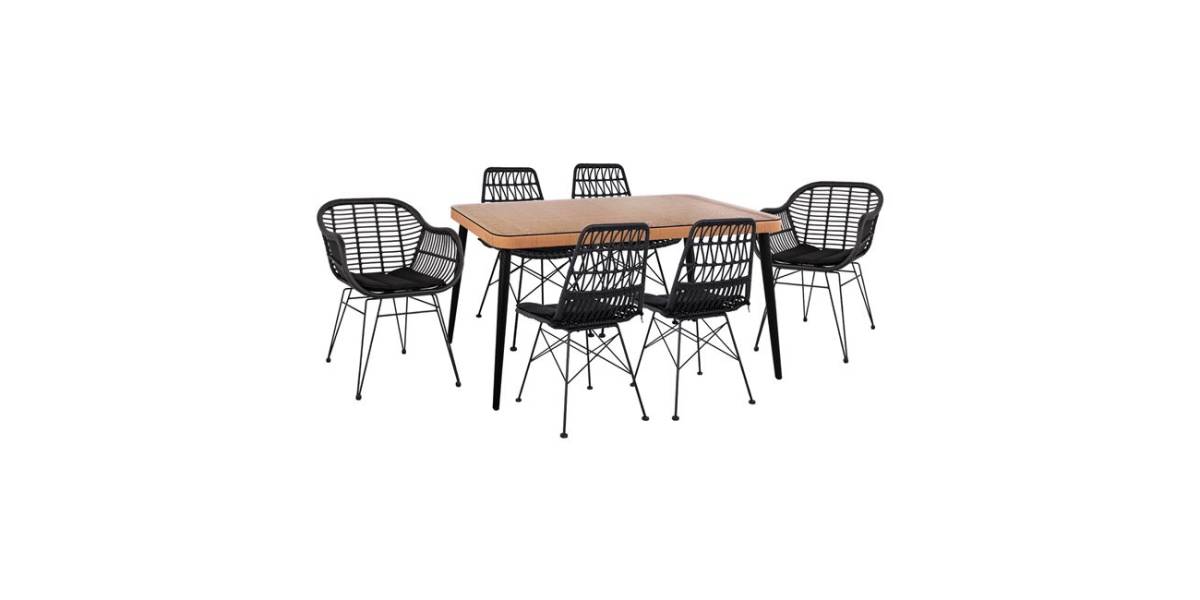 ΣΕΤ 7ΤΜΧ ALLEGRA WICKER ΜΕ ΤΡΑΠΕΖΙ 160X90X78Υ ΜΠΕΖ & ΜΑΥΡΟ ΧΡΩΜΑ HM10516