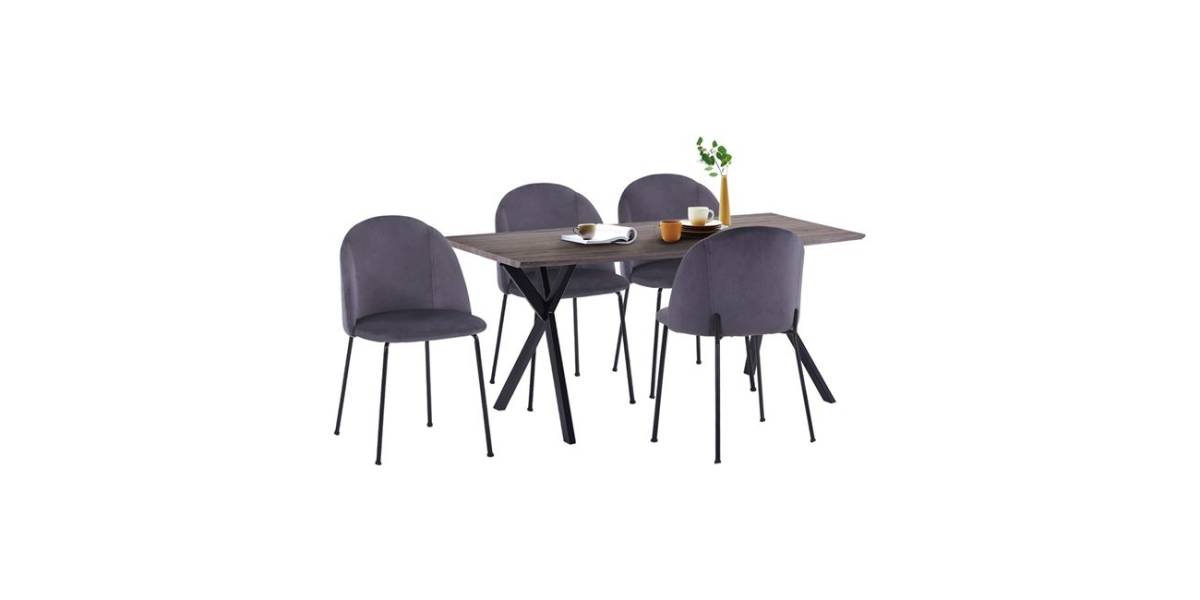 ΣΕΤ ΤΡΑΠΕΖΑΡΙΑΣ HM11181 5ΤΜΧ ΤΡΑΠΕΖΙ 140x80x75 cm MDF OLD BEECH & ΚΑΡΕΚΛΕΣ CLARA ΓΚΡΙ ΒΕΛΟΥΔΟ