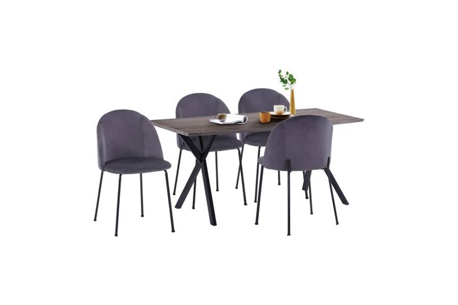 ΣΕΤ ΤΡΑΠΕΖΑΡΙΑΣ HM11181 5ΤΜΧ ΤΡΑΠΕΖΙ 140x80x75 cm MDF OLD BEECH & ΚΑΡΕΚΛΕΣ CLARA ΓΚΡΙ ΒΕΛΟΥΔΟ