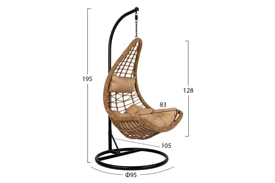 ΚΡΕΜΑΣΤΗ ΦΩΛΙΑ LUCIA HM5676.01 ΜΕ WICKER&ΜΑΞΙΛΑΡΙΑ ΜΠΕΖ-ΜΑΥΡΟ ΜΕΤΑΛΛΟ Φ95Χ195Υεκ.