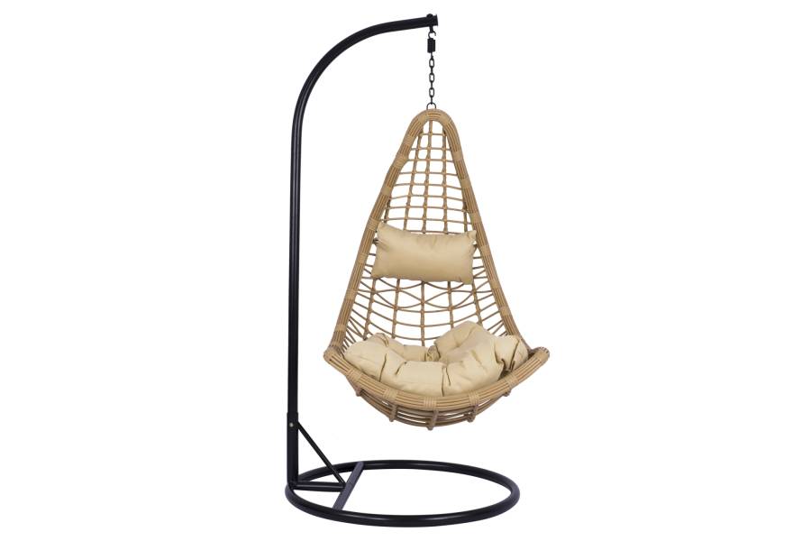 ΚΡΕΜΑΣΤΗ ΦΩΛΙΑ LUCIA HM5676.01 ΜΕ WICKER&ΜΑΞΙΛΑΡΙΑ ΜΠΕΖ-ΜΑΥΡΟ ΜΕΤΑΛΛΟ Φ95Χ195Υεκ.