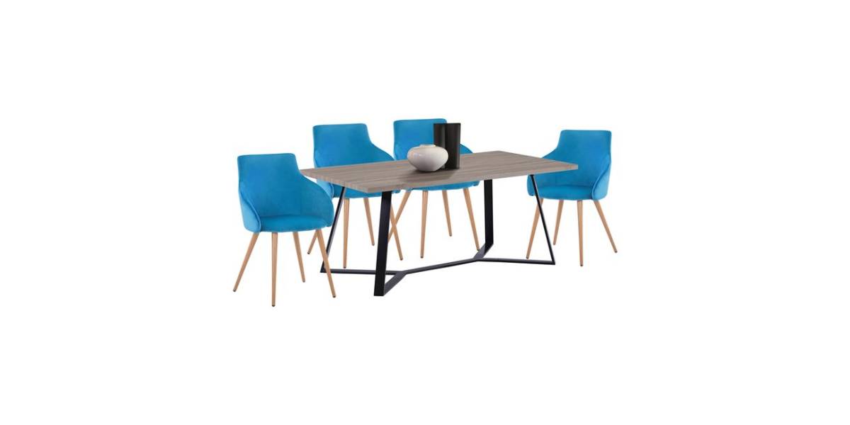 ΣΕΤ 5TMX ΤΡΑΠΕΖΙ MDF ALDWIN 160x90 ΜΕ ΠΟΛΥΘΡΟΝΑΚΙΑ ΒΕΛΟΥΔΙΝΑ IVY TΙΡΚΟΥΑΖ HM11255