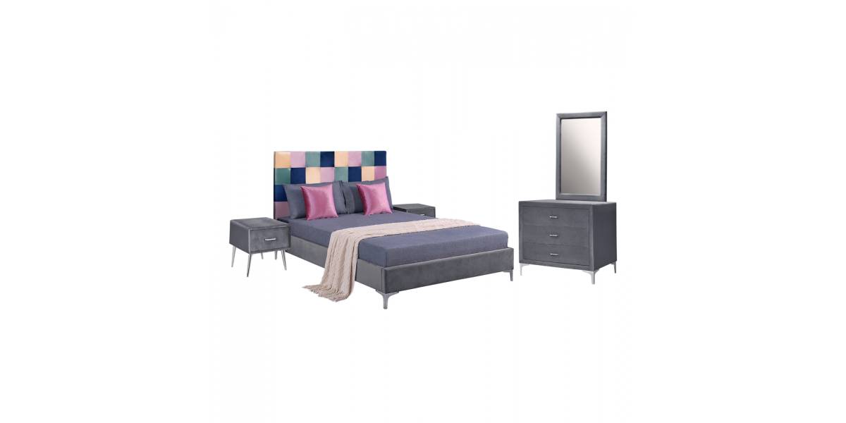 ΣΕΤ ΚΡΕΒΑΤΟΚΑΜΑΡΑΣ 4 ΤΜΧ ΒΕΛΟΥΔΟ ΓΚΡΙ COLOR PATTERN HM11263