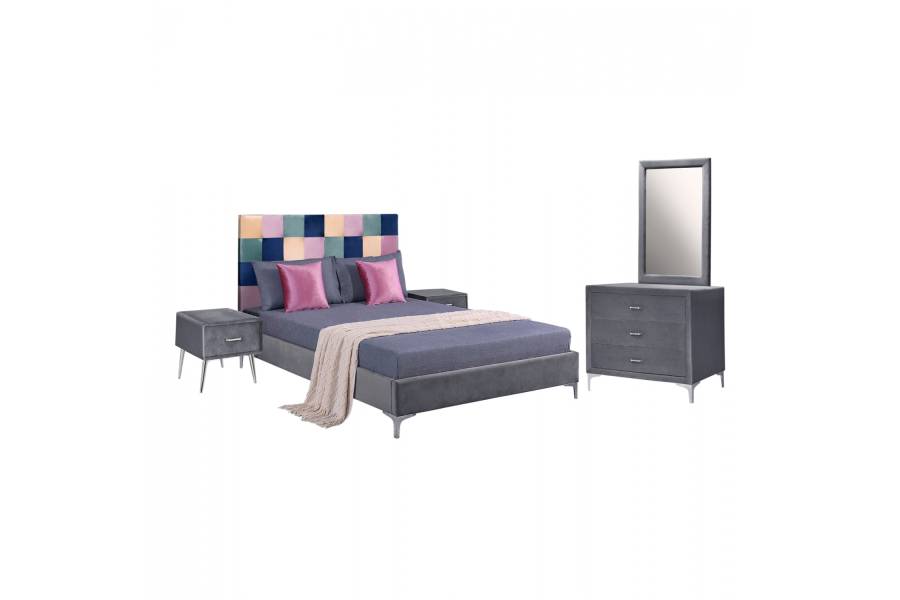 ΣΕΤ ΚΡΕΒΑΤΟΚΑΜΑΡΑΣ 4 ΤΜΧ ΒΕΛΟΥΔΟ ΓΚΡΙ COLOR PATTERN HM11263