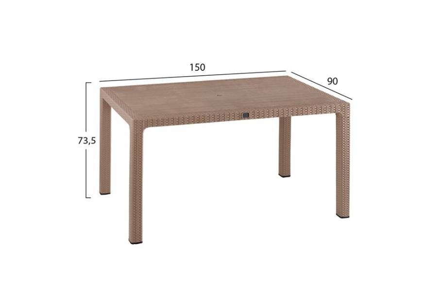 ΤΡΑΠΕΖΙ ΠΟΛΥΠΡΟΠΥΛΕΝΙΟΥ TODOR 150Χ90Χ73.5Υεκ.RATTAN ΚΑΠΟΥΤΣΙΝΟ ΜΕ UV PROTECTION HM5737.02
