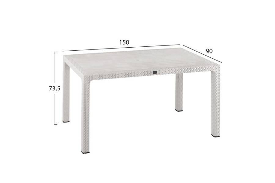 ΤΡΑΠΕΖΙ ΠΟΛΥΠΡΟΠΥΛΕΝΙΟΥ TODOR 150Χ90X73.5Υεκ. RATTAN ΛΕΥΚΟ ΜΕ UV PROTECTION HM5737.01