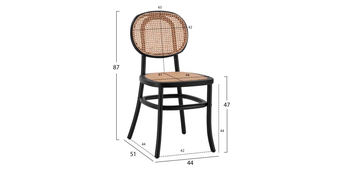 ΚΑΡΕΚΛΑ ΞΥΛΙΝΗ PENNY ΜΕ ΠΛΕΞΗ RATTAN ΣΕ ΜΑΥΡΗ ΑΠΟΧΡΩΣΗ HM8747 44x51x87 εκ.