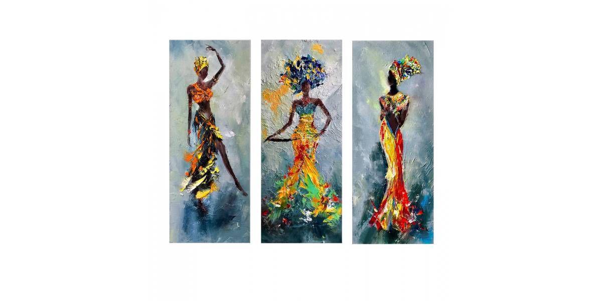 ΠΙΝΑΚΑΣ ΤΡΙΠΤΥΧΟ MDF AFRICAN GIRL IN COLORFUL DRESS HM7204.02 60X0,3X50 εκ.