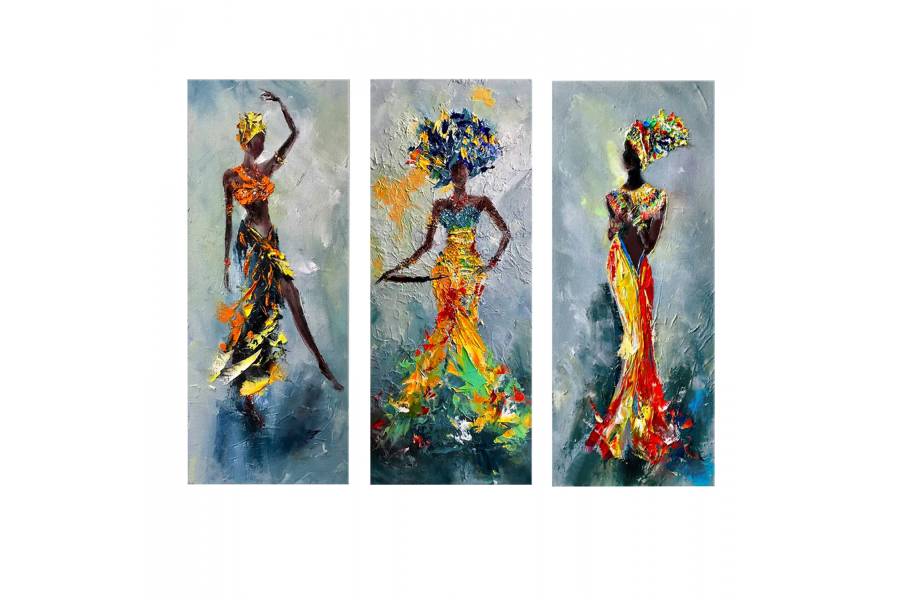 ΠΙΝΑΚΑΣ ΤΡΙΠΤΥΧΟ MDF AFRICAN GIRL IN COLORFUL DRESS HM7204.02 60X0,3X50 εκ.