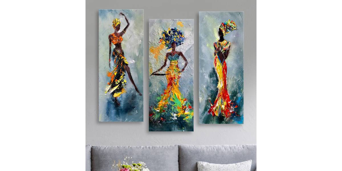 ΠΙΝΑΚΑΣ ΤΡΙΠΤΥΧΟ MDF AFRICAN GIRL IN COLORFUL DRESS HM7204.02 60X0,3X50 εκ.