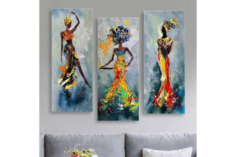 ΠΙΝΑΚΑΣ ΤΡΙΠΤΥΧΟ MDF AFRICAN GIRL IN COLORFUL DRESS HM7204.02 60X0,3X50 εκ.