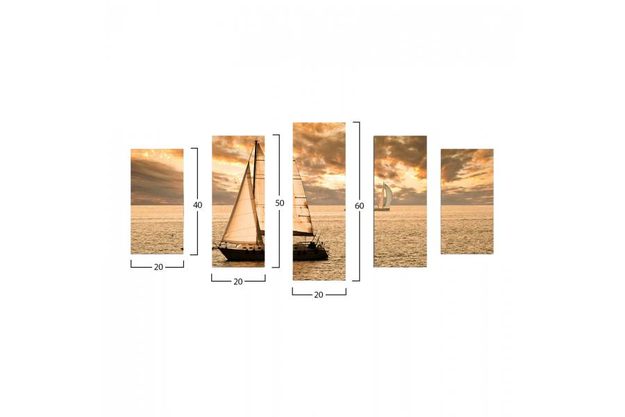 ΠΙΝΑΚΑΣ ΠΕΝΤΑΠΤΥΧΟ MDF SUNSET SAILING HM7206.01 100X0,3X60 εκ.