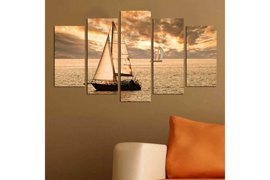 ΠΙΝΑΚΑΣ ΠΕΝΤΑΠΤΥΧΟ MDF SUNSET SAILING HM7206.01 100X0,3X60 εκ.