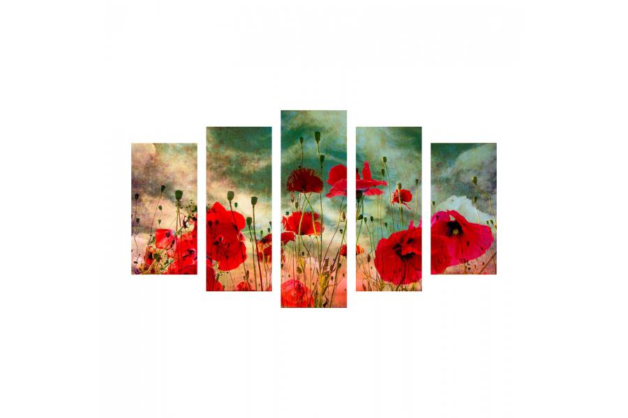 ΠΙΝΑΚΑΣ ΠΕΝΤΑΠΤΥΧΟ MDF POPPY FIELD HM7206.03 100X0,3X60 εκ.