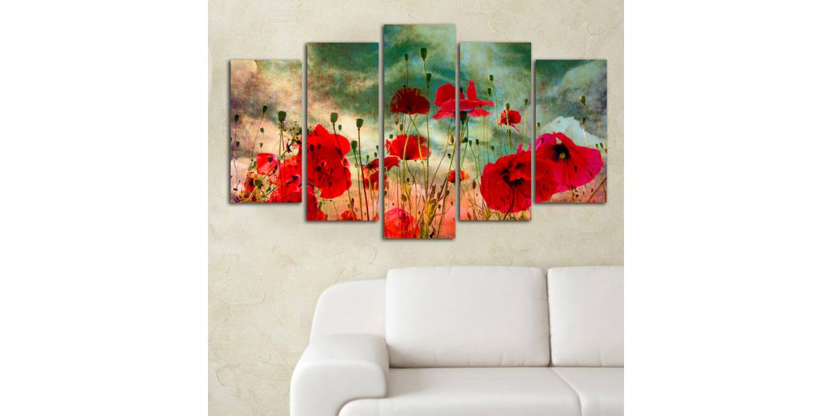 ΠΙΝΑΚΑΣ ΠΕΝΤΑΠΤΥΧΟ MDF POPPY FIELD HM7206.03 100X0,3X60 εκ.