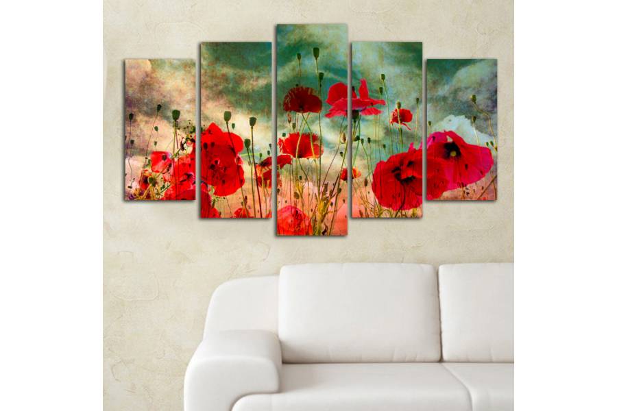 ΠΙΝΑΚΑΣ ΠΕΝΤΑΠΤΥΧΟ MDF POPPY FIELD HM7206.03 100X0,3X60 εκ.