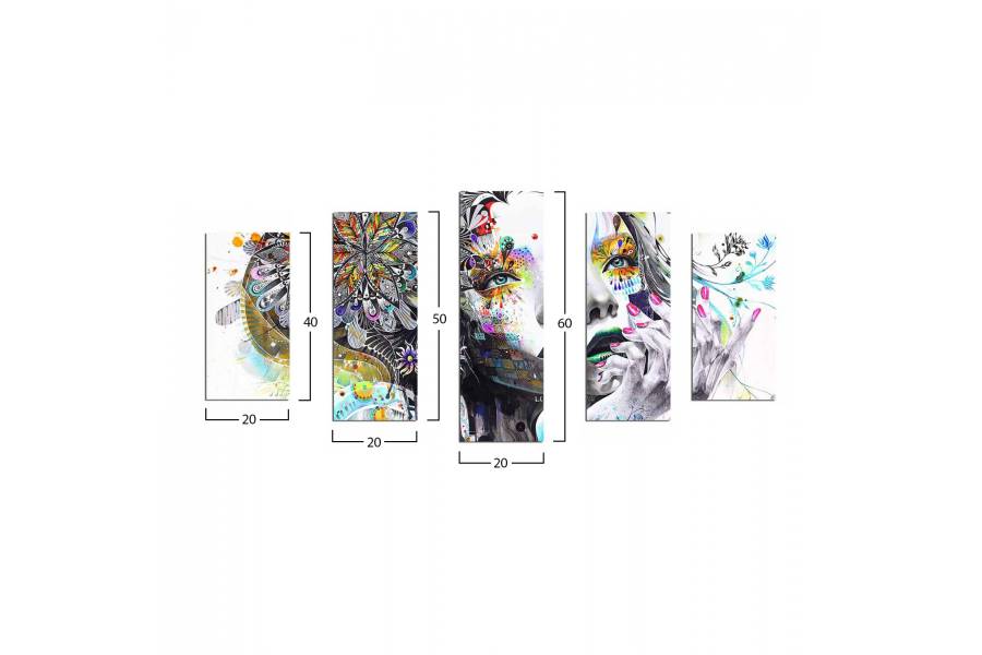 ΠΕΝΤΑΠΤΥΧΟΣ ΠΙΝΑΚΑΣ MDF MODERN DAZZLING BEAUTY GIRL FACE HM7206.04 100X60x3 εκ.