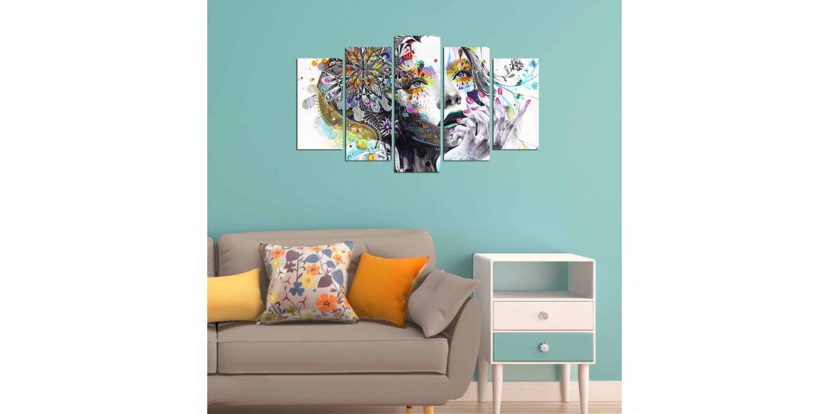 ΠΕΝΤΑΠΤΥΧΟΣ ΠΙΝΑΚΑΣ MDF MODERN DAZZLING BEAUTY GIRL FACE HM7206.04 100X60x3 εκ.