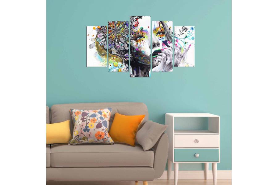 ΠΕΝΤΑΠΤΥΧΟΣ ΠΙΝΑΚΑΣ MDF MODERN DAZZLING BEAUTY GIRL FACE HM7206.04 100X60x3 εκ.