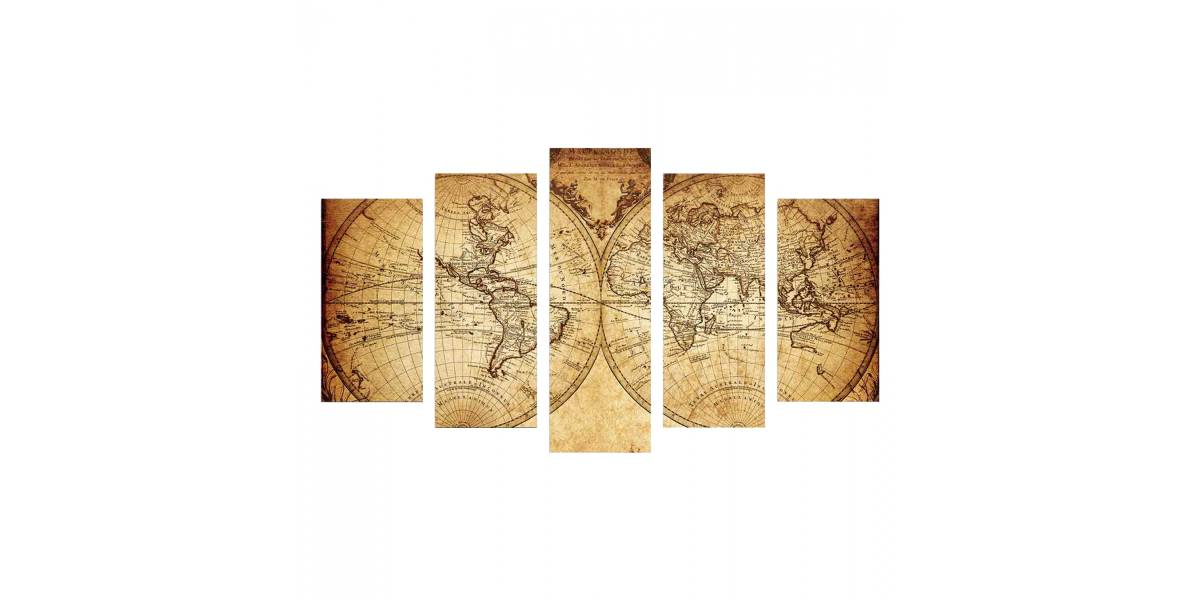 ΠΕΝΤΑΠΤΥΧΟΣ ΠΙΝΑΚΑΣ MDF VINTAGE WORLD MAP HM7206.06 100X60x0,3 εκ.