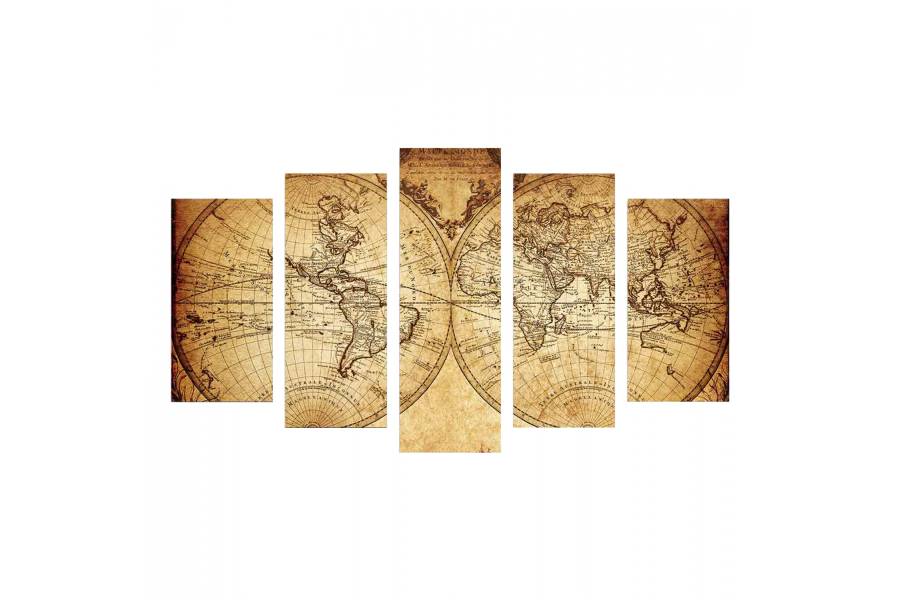 ΠΕΝΤΑΠΤΥΧΟΣ ΠΙΝΑΚΑΣ MDF VINTAGE WORLD MAP HM7206.06 100X60x0,3 εκ.