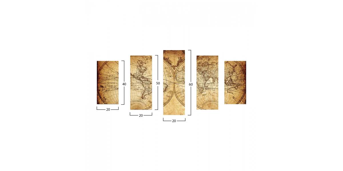 ΠΕΝΤΑΠΤΥΧΟΣ ΠΙΝΑΚΑΣ MDF VINTAGE WORLD MAP HM7206.06 100X60x0,3 εκ.