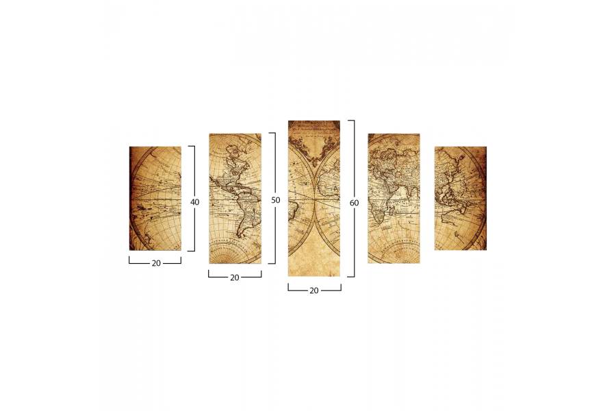 ΠΕΝΤΑΠΤΥΧΟΣ ΠΙΝΑΚΑΣ MDF VINTAGE WORLD MAP HM7206.06 100X60x0,3 εκ.