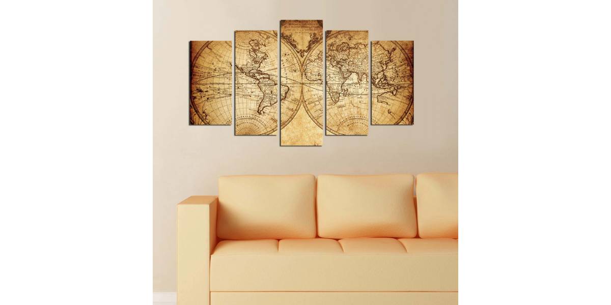 ΠΕΝΤΑΠΤΥΧΟΣ ΠΙΝΑΚΑΣ MDF VINTAGE WORLD MAP HM7206.06 100X60x0,3 εκ.