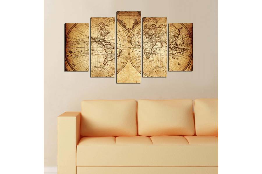 ΠΕΝΤΑΠΤΥΧΟΣ ΠΙΝΑΚΑΣ MDF VINTAGE WORLD MAP HM7206.06 100X60x0,3 εκ.