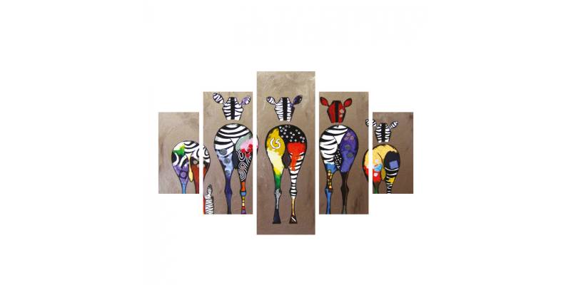 ΠΙΝΑΚΑΣ ΠΕΝΤΑΠΤΥΧΟ MDF COLORFUL ZEBRAS 82Χ56x3 HM7207.03