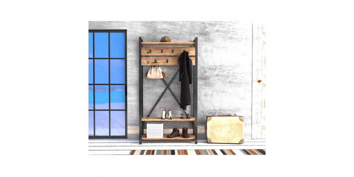 ΕΠΙΠΛΟ ΕΙΣΟΔΟΥ HM8943.01 NATURAL WOOD & ΜΑΥΡΟ 90x34x180 εκ.