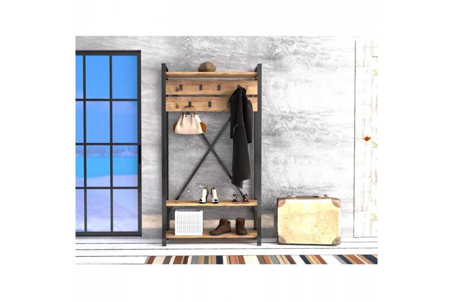 ΕΠΙΠΛΟ ΕΙΣΟΔΟΥ HM8943.01 NATURAL WOOD & ΜΑΥΡΟ 90x34x180 εκ.