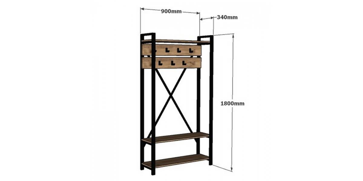 ΕΠΙΠΛΟ ΕΙΣΟΔΟΥ HM8943.01 NATURAL WOOD & ΜΑΥΡΟ 90x34x180 εκ.