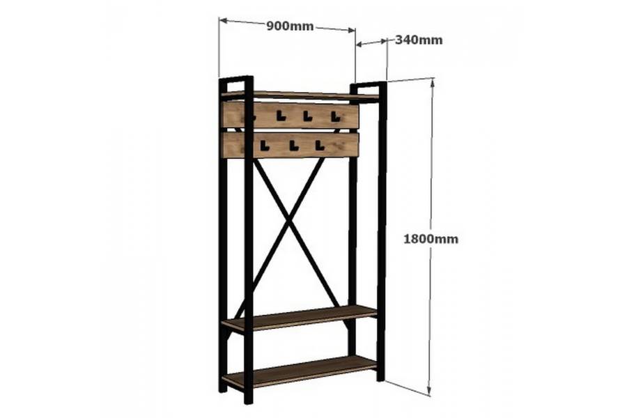 ΕΠΙΠΛΟ ΕΙΣΟΔΟΥ HM8943.01 NATURAL WOOD & ΜΑΥΡΟ 90x34x180 εκ.