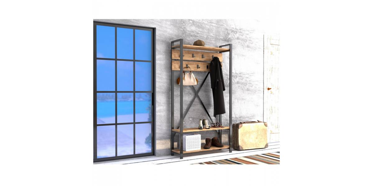 ΕΠΙΠΛΟ ΕΙΣΟΔΟΥ HM8943.01 NATURAL WOOD & ΜΑΥΡΟ 90x34x180 εκ.